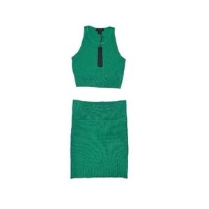 House of Harlow 1960 Green Rib Knit Tank Skirt Set Sz XS